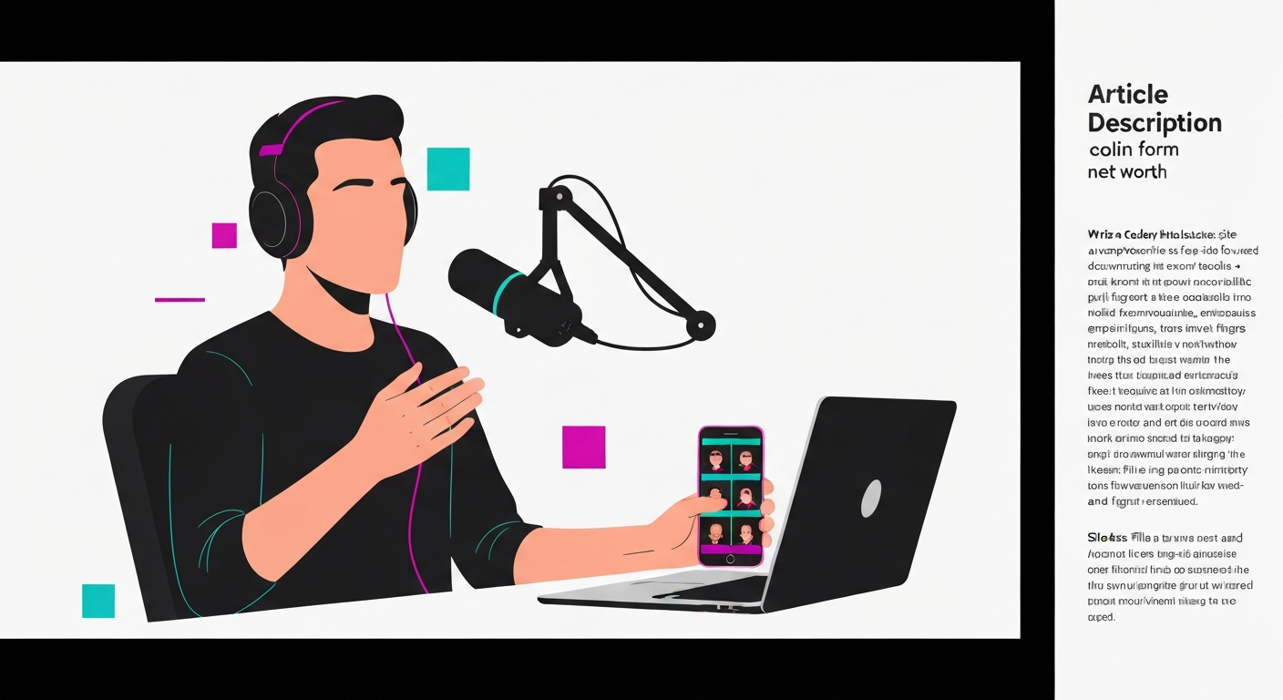 Stylized illustration of an anonymous short-form content creator wearing headphones and speaking into a microphone, with a laptop and smartphone showing short-form videos.
