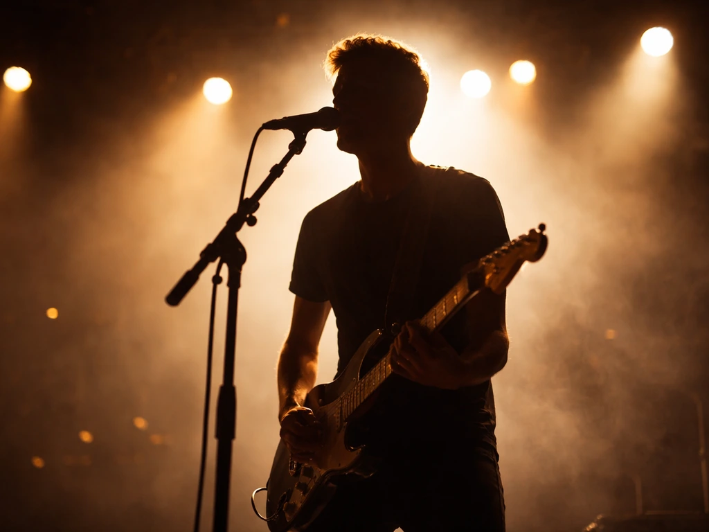 Musician performing with a microphone on stage, symbolic of a music career and earnings context