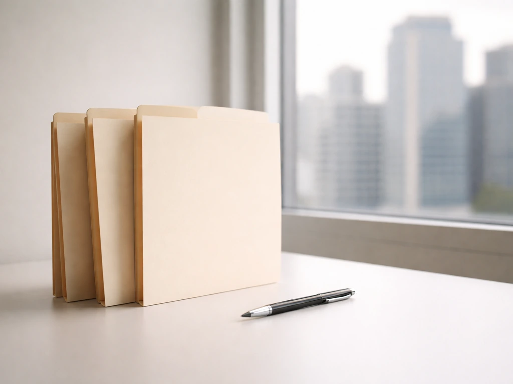 Minimal photo of a desk with three folders and a small city view, suggesting funding and equity sources