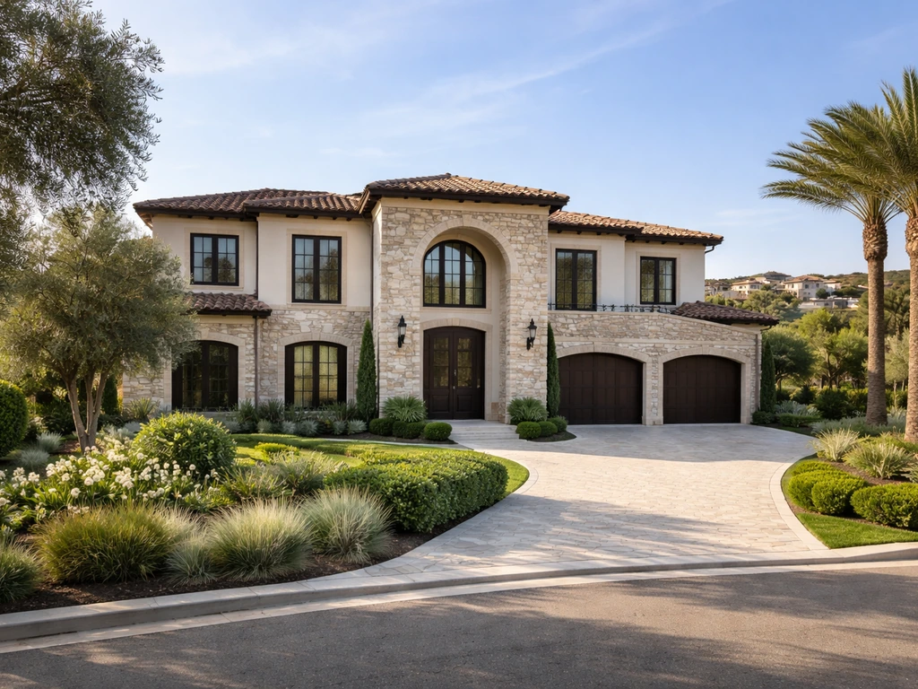 Luxury Mediterranean-style home exterior with manicured landscaping, representing high-value real estate.