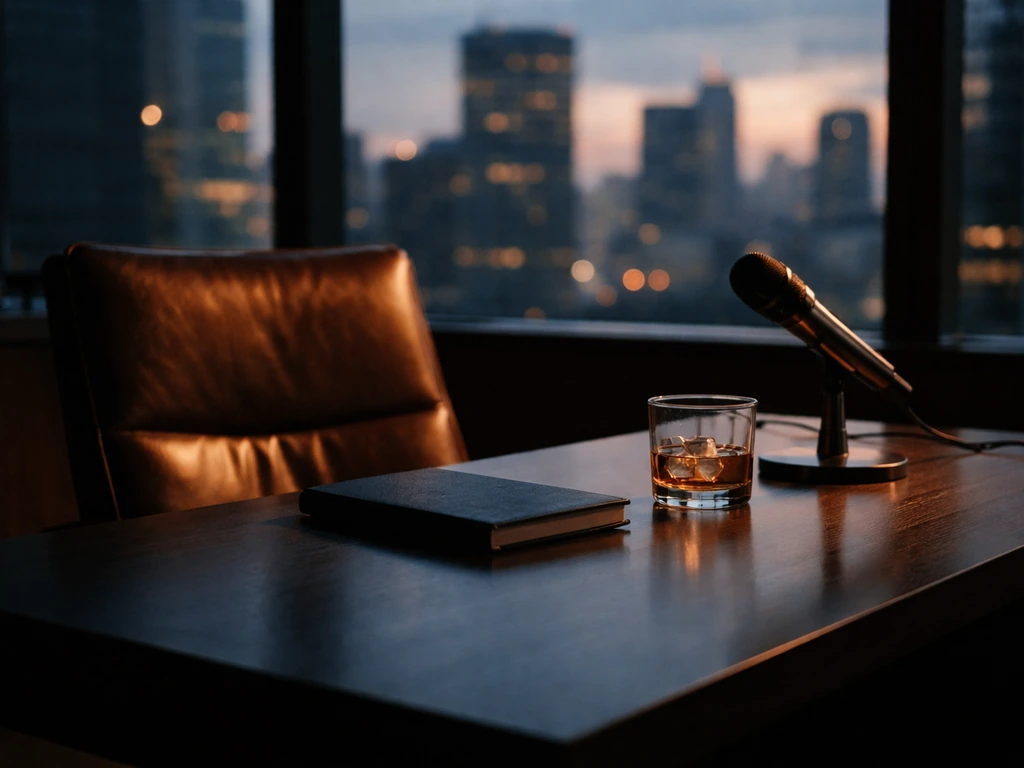 Moody office scene with an investor’s desk setup symbolizing wealth, analysis, and finance methodology.