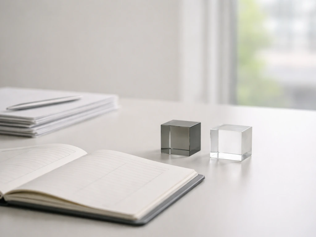 Minimal office scene with paperwork and a ledger-like notebook representing liabilities and offsets concept.