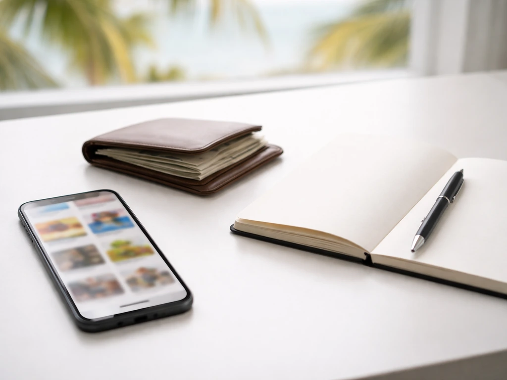 Minimal desk scene with smartphone and cash-like props symbolizing changing net worth estimates